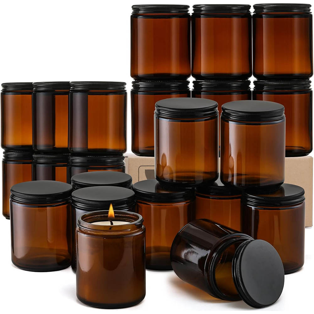 Candle Making Glass - 8oz Amber Glass Jars with Black