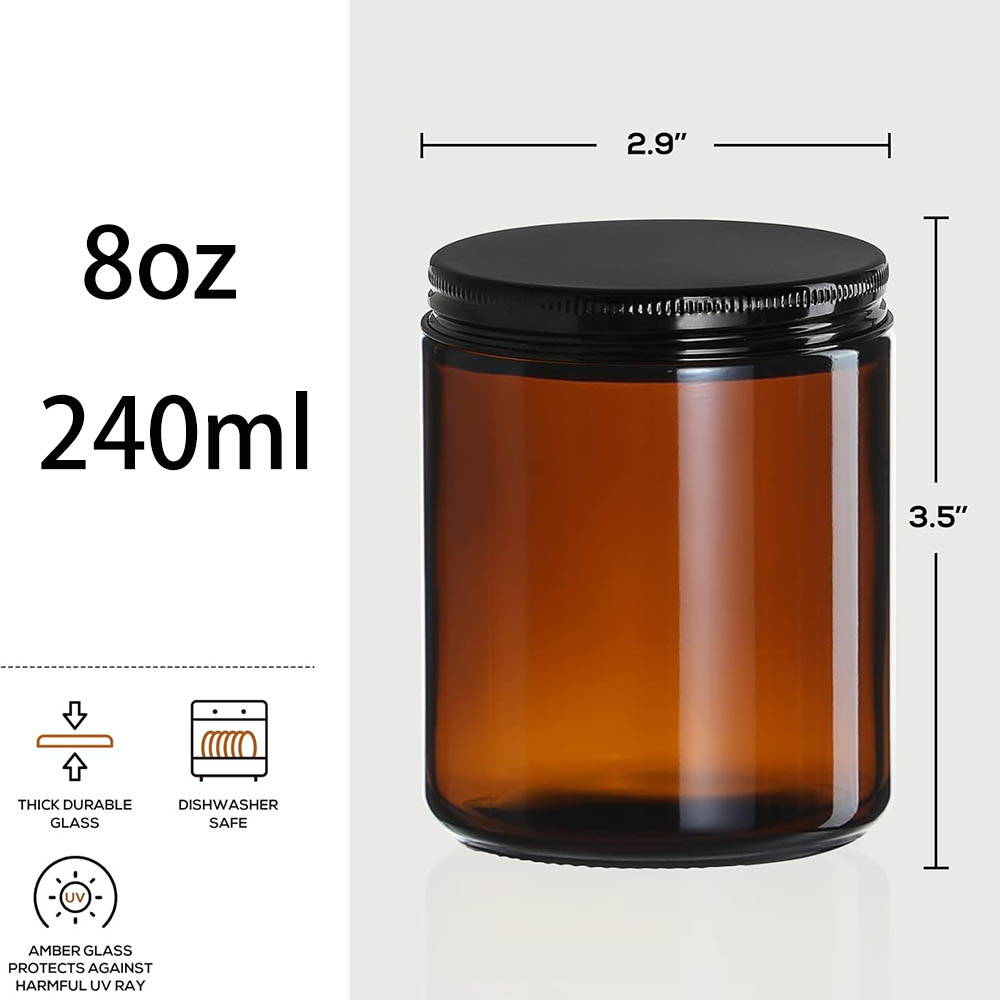 8oz Amber Glass Jars with Blac - Candle Making Glass recension och pris