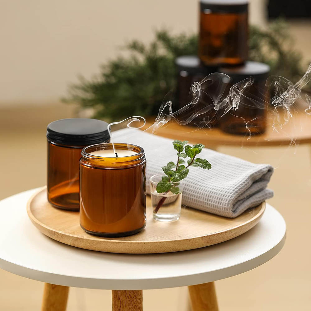 8oz Amber Glass Jars with Blac - Candle Making Glass recension och pris