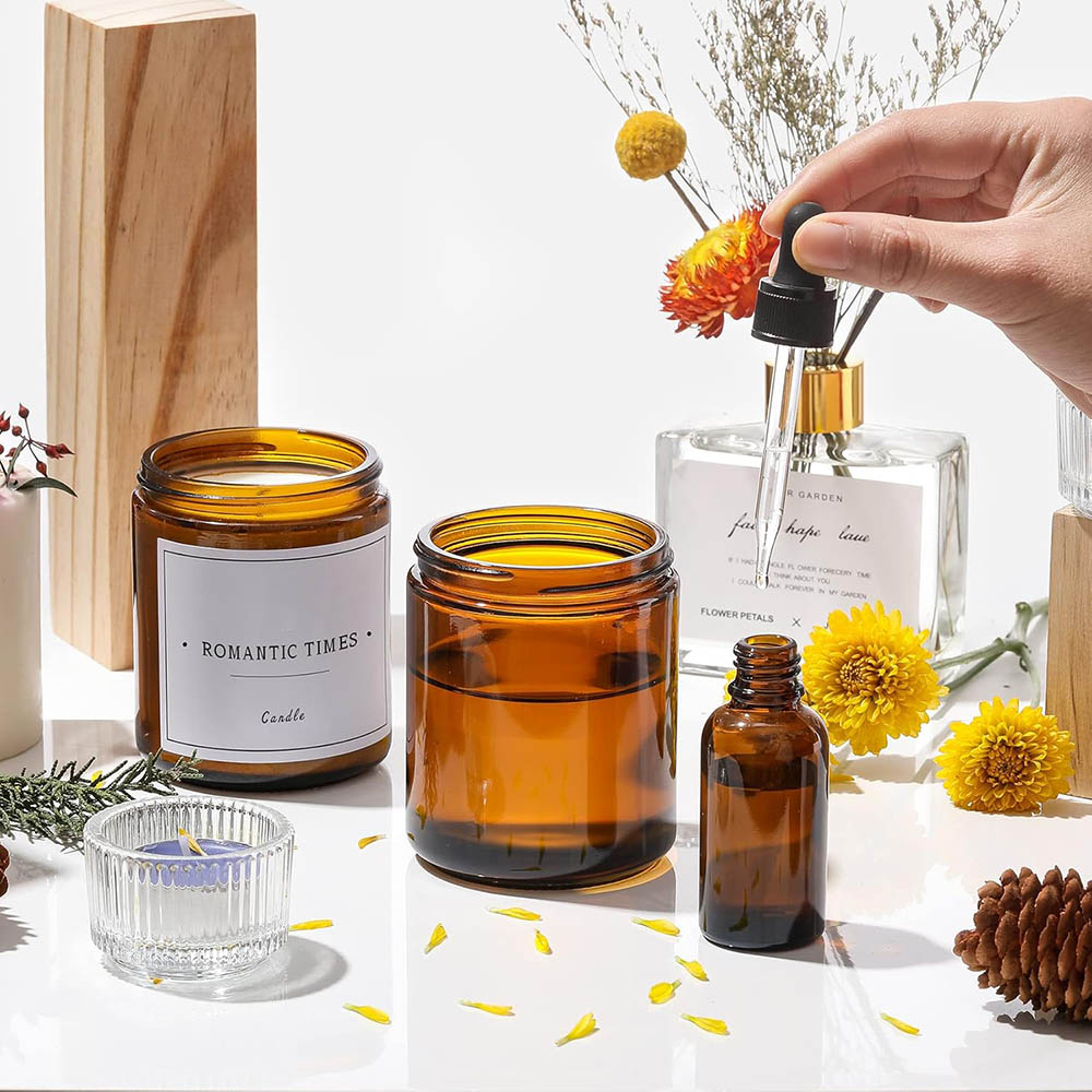 8oz Amber Glass Jars with Blac - Candle Making Glass recension och pris
