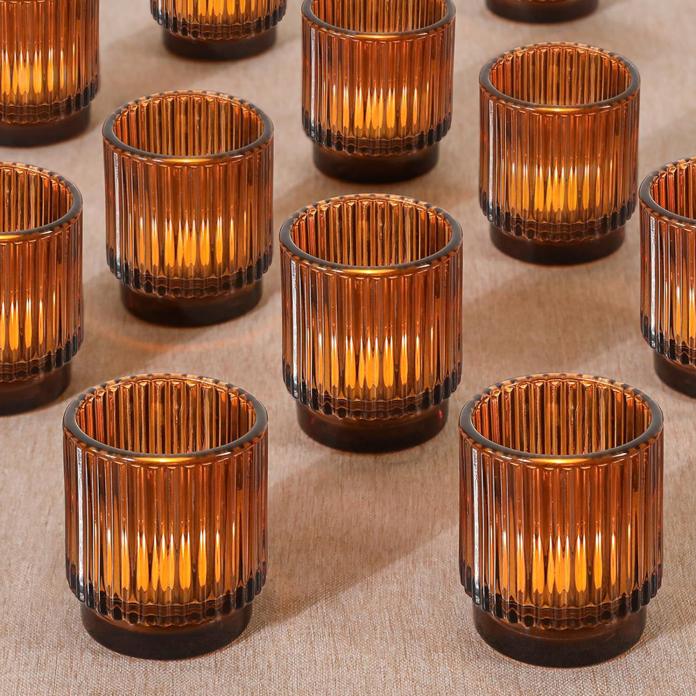 Vintage Ribbed Amber Glass Tea - Candle Making Glass recension och pris