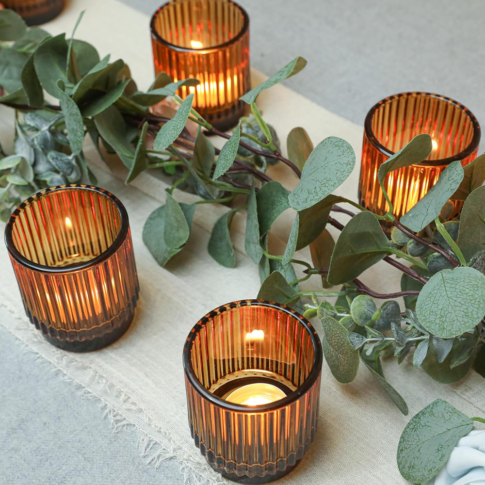 Vintage Ribbed Amber Glass Tea - Candle Making Glass recension och pris