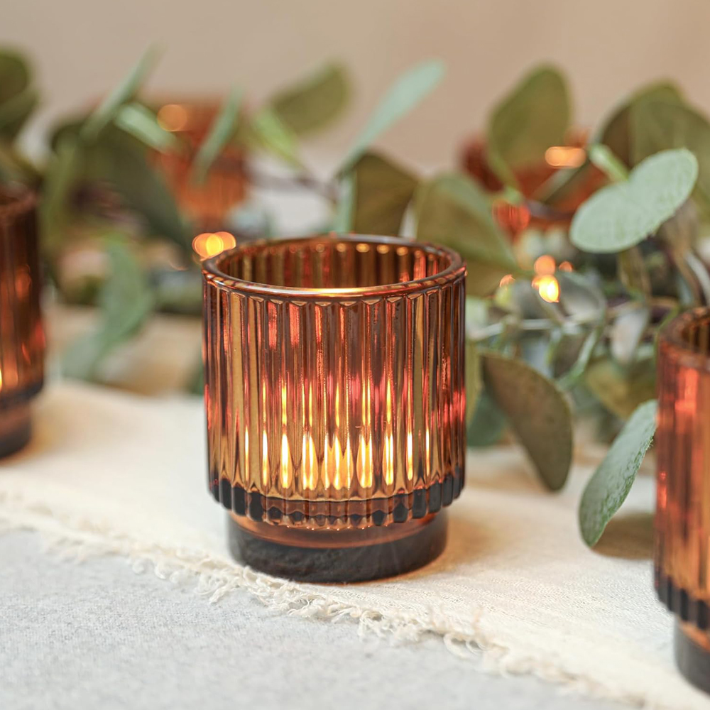 Vintage Ribbed Amber Glass Tea - Candle Making Glass recension och pris